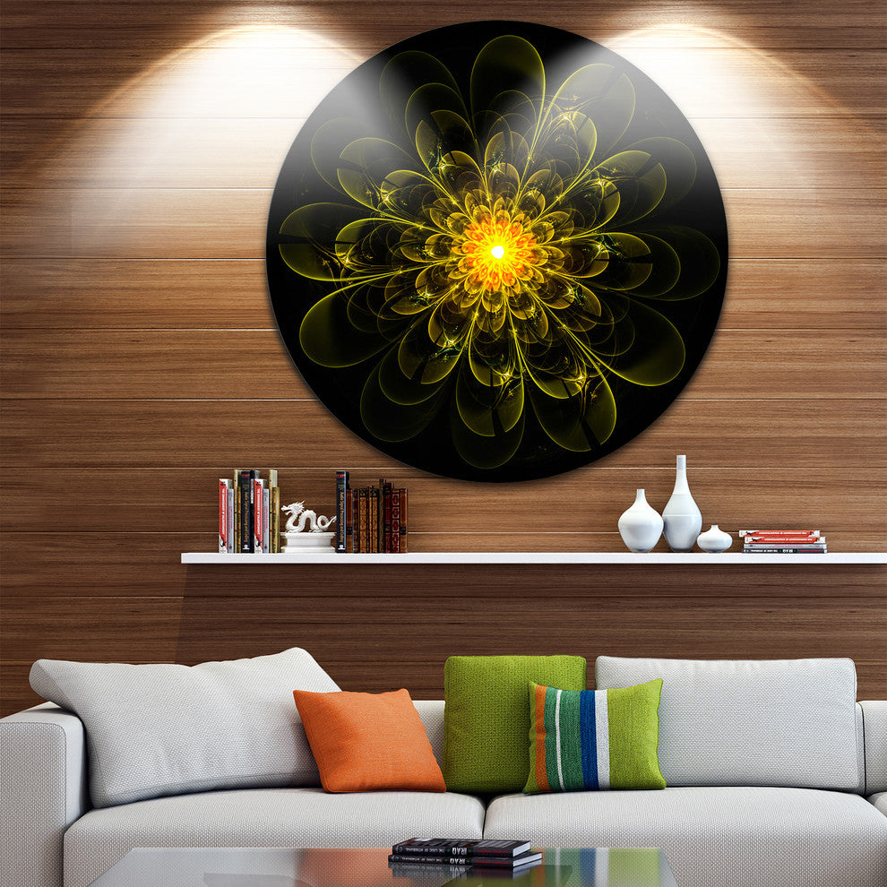 Ideal Fractal Flower Digital Art In Yellow, Floral Disc Artwork, 11"