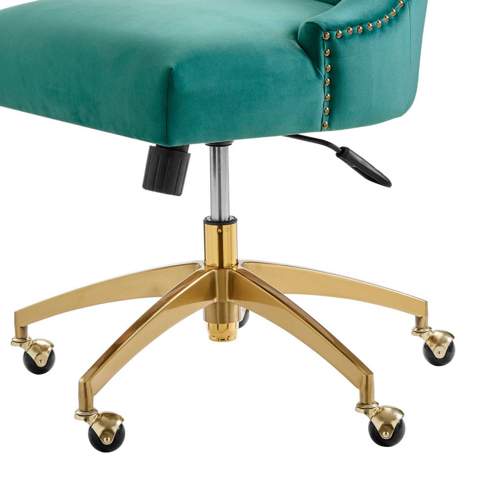 Computer Work Desk Tufted Chair, Velvet, Gold Teal Blue, Home Business Office