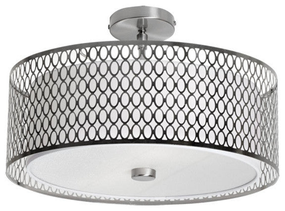 Maxine 3-Light Semi-Flush Mount With Laser-Cut Shade, Satin Chrome, Painted, White