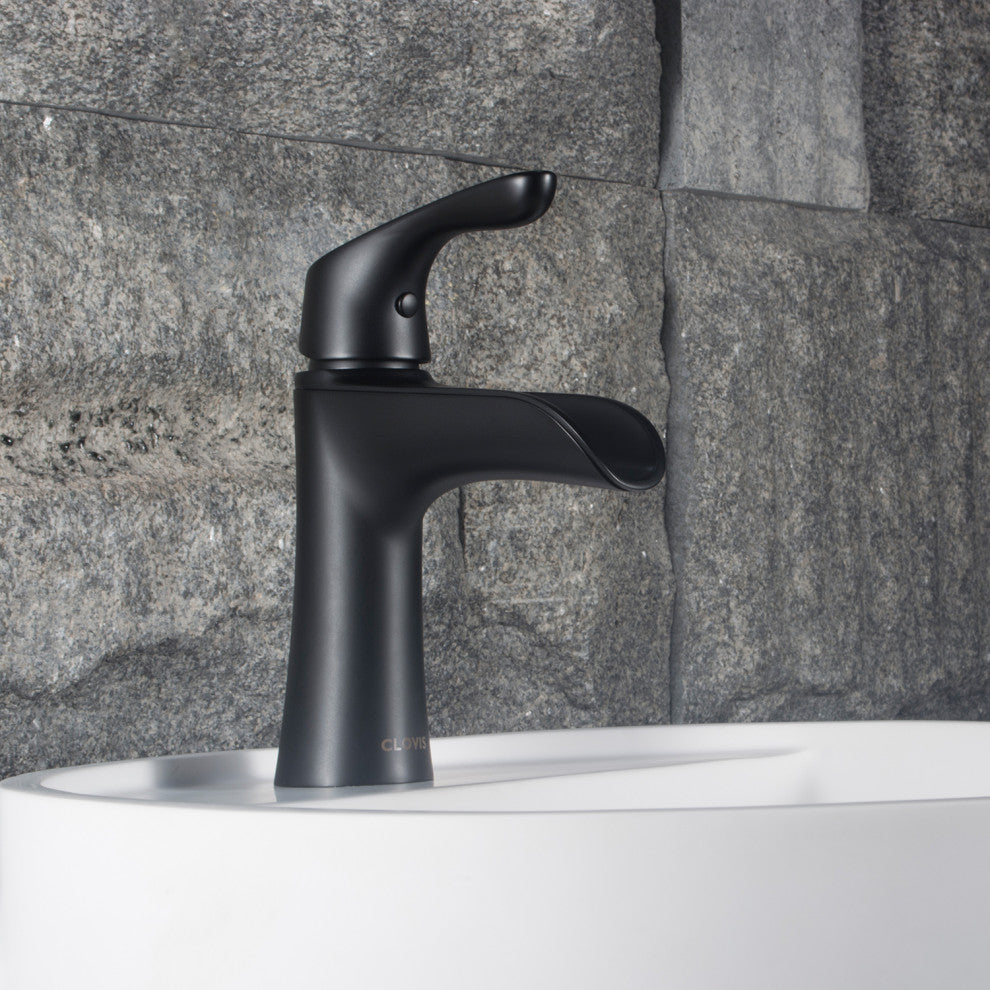 Waterfall Single Handle Single Hole Bathroom Faucet With Pop Up Drain Assembly, Matte Black