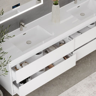 The Daria Bathroom Vanity, Glossy White, 84", Double Sink, Wall Mount