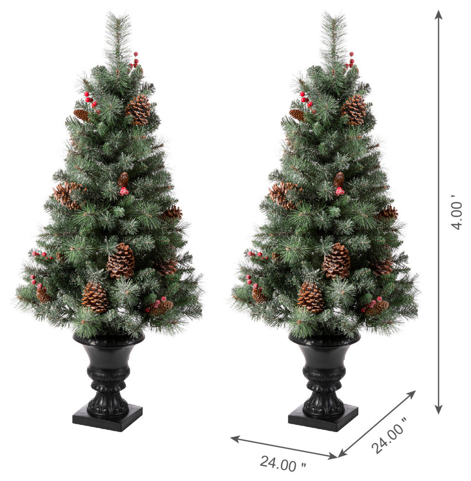 24"D Pre-Lit Christmas Wreath, 2-Pack 9' Garland & 2-Pack Flocked Christmas Tree