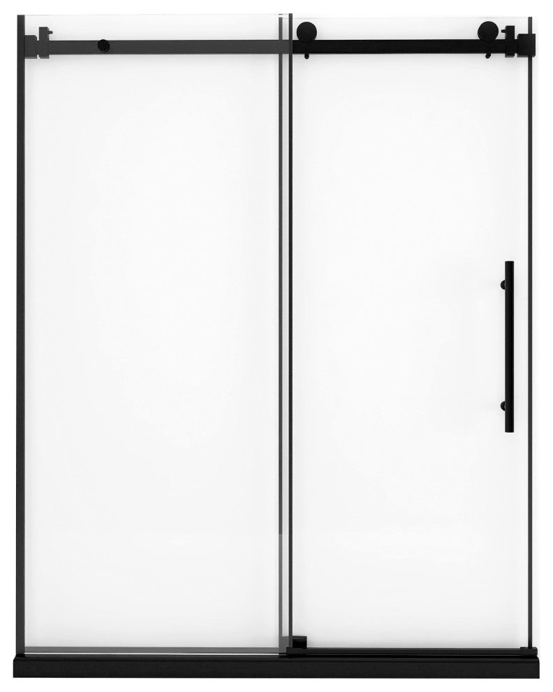 60" W x 76" H Frameless Single Sliding Shower Doors, Matt Black