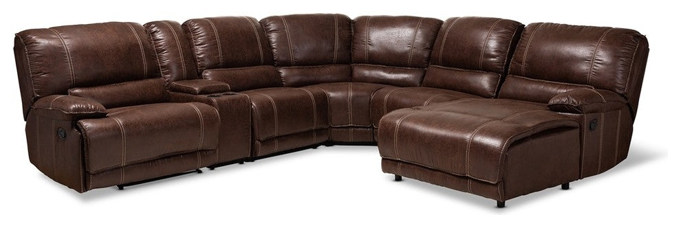 Modern Brown Faux Leather Upholstered 6-Piece Sectional Recliner Sofa
