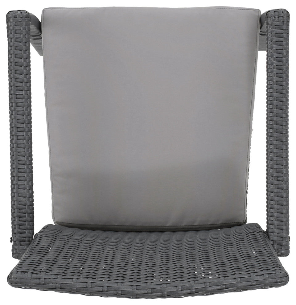 GDF Studio Tigua Outdoor Gray Wicker Dining Chair With Cushions, Set of 2