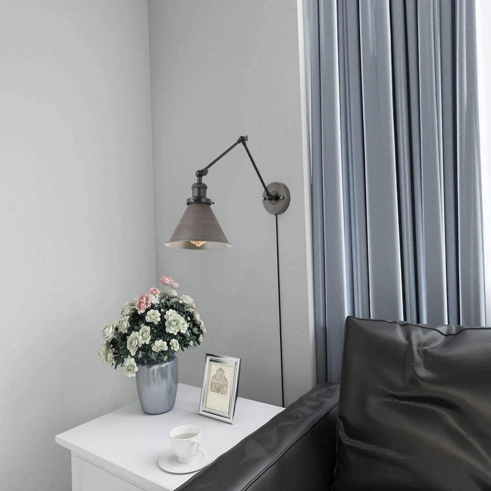 Industrial Wall Lamp Adjustable Wall Sconces Plug-in Sconces Brushed Silver