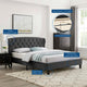 Platform Bed Frame, Queen Size, Velvet, Dark Gray, Modern Contemporary