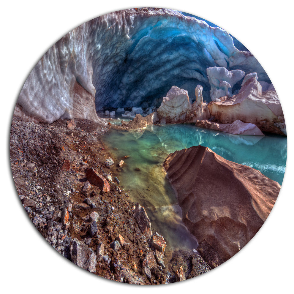 Stylish And Colorful Glacier Cave, Landscape Disc Metal Wall Art, 23"