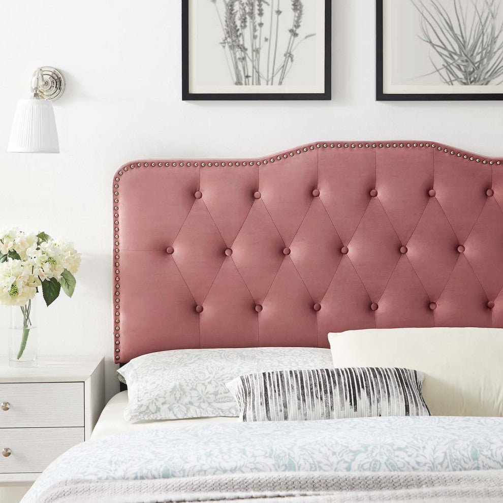 Tufted Headboard, Twin Size, Velvet, Pink, Modern Contemporary, Bedroom Master