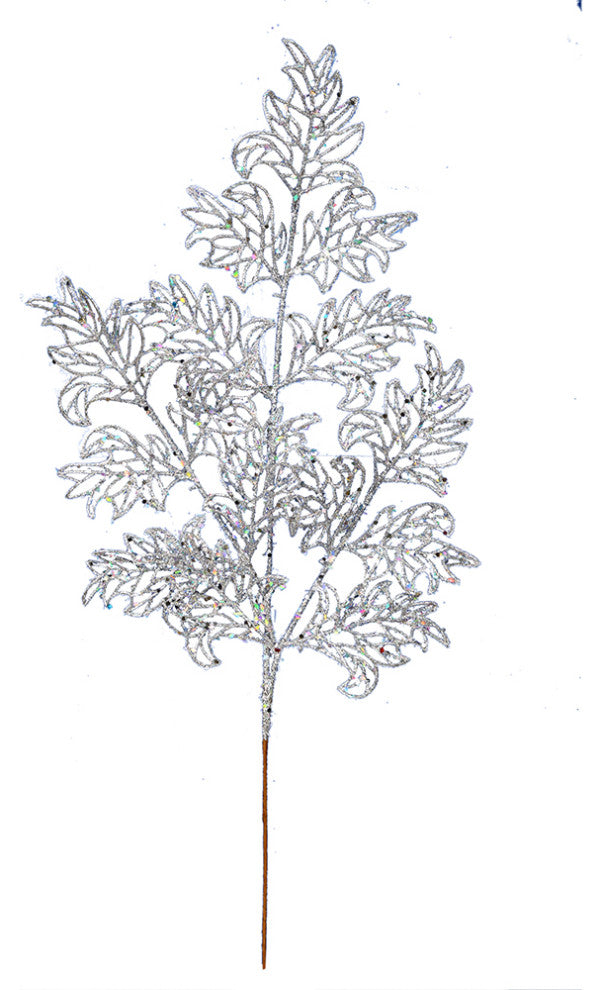 Vickerman L186207 22" Silver Glitter Lace Holly Leaf Artificial Christmas Spray