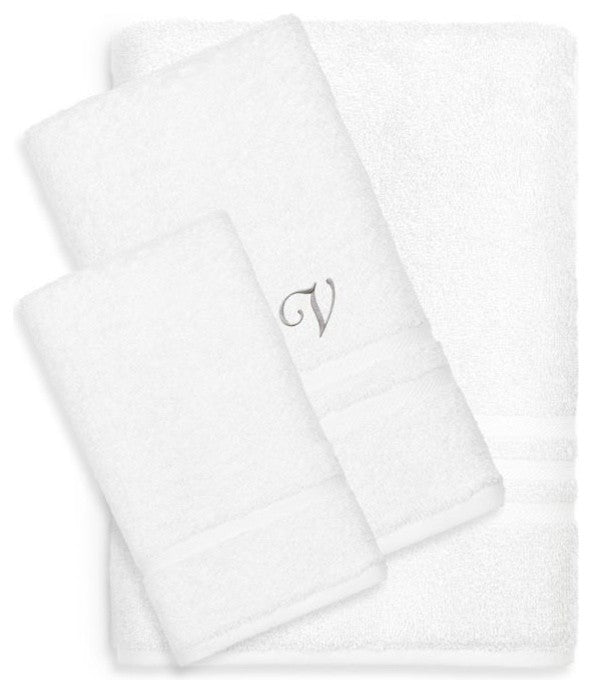 Denzi 3-Piece Towel Set Monogrammed Letter, V