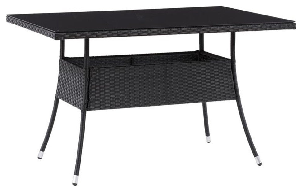 Afuera Living Patio Rectangular Dining Table in Black Resin Rattan Wicker