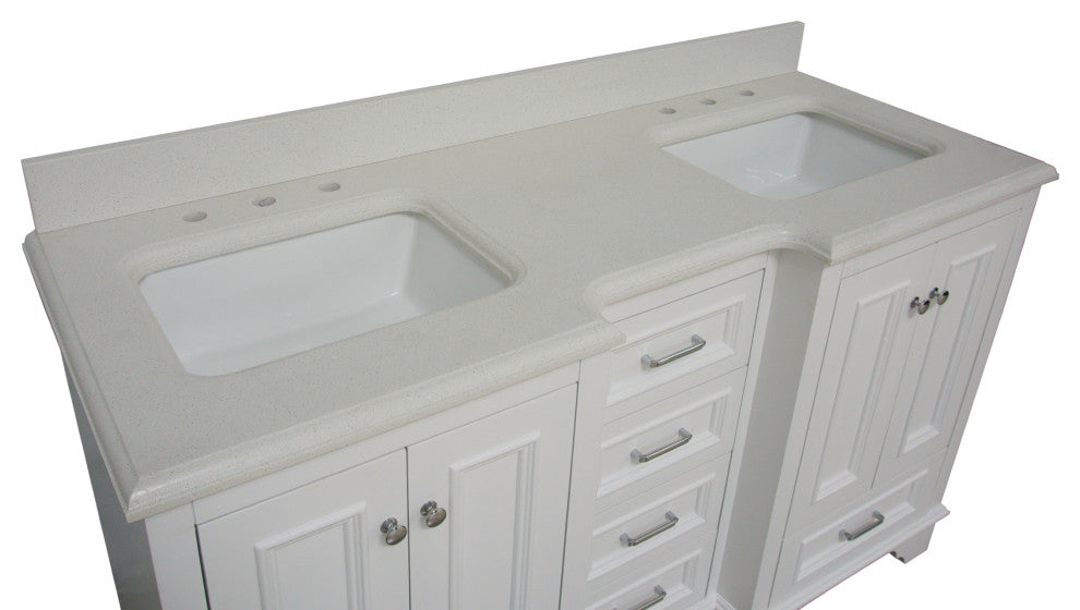 Nantucket 60" Bath Vanity, White, Quartz, Double Vanity
