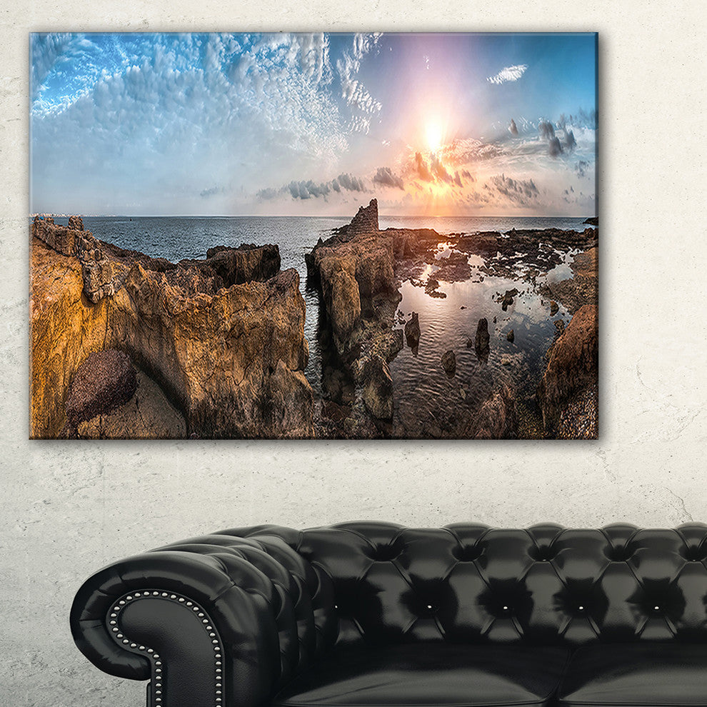 "Beach With Ancient Ruins Panorama" Landscape Wall Art Canvas Print, 40"x20"