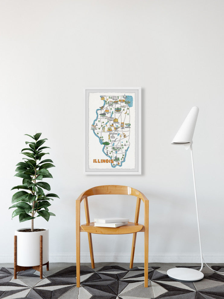 "Illinois Sites Map" Framed Painting Print, 16x24