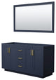 60" Double Bathroom Vanity, Dark Blue, No Countertop, Gold Trim, 58" Mirror
