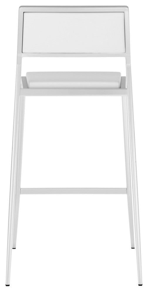 Counter Stool Chair, Set of 2, Faux Vinyl Leather, Steel, White, Silver, Cafe