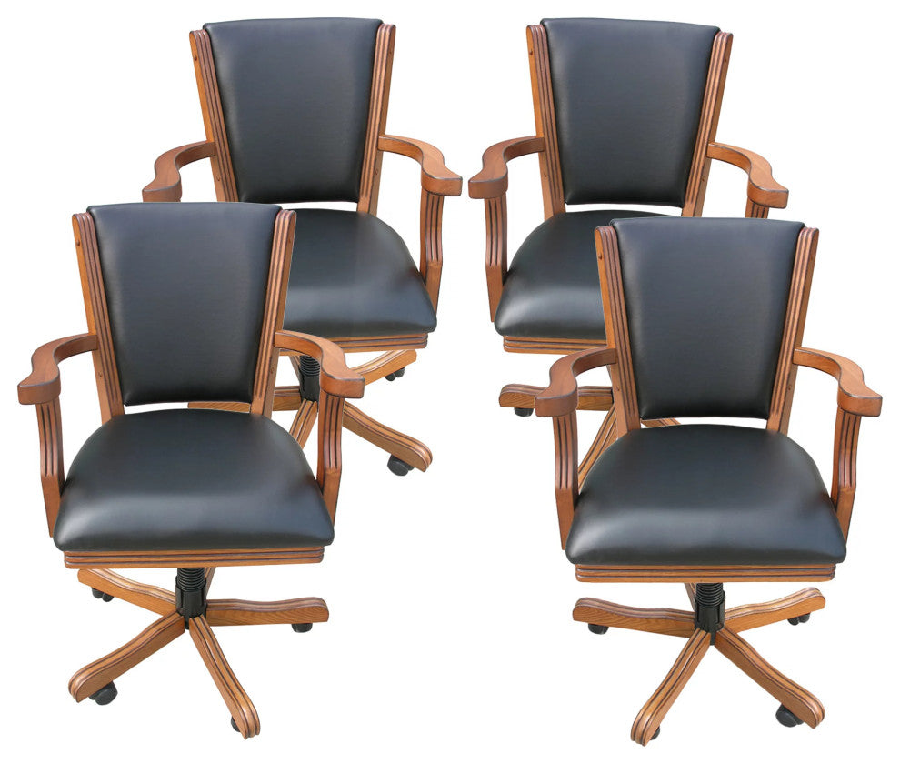 Set of 4 Office Chair, Hardwood Frame With Black Faux Leather Seat & Padded Back
