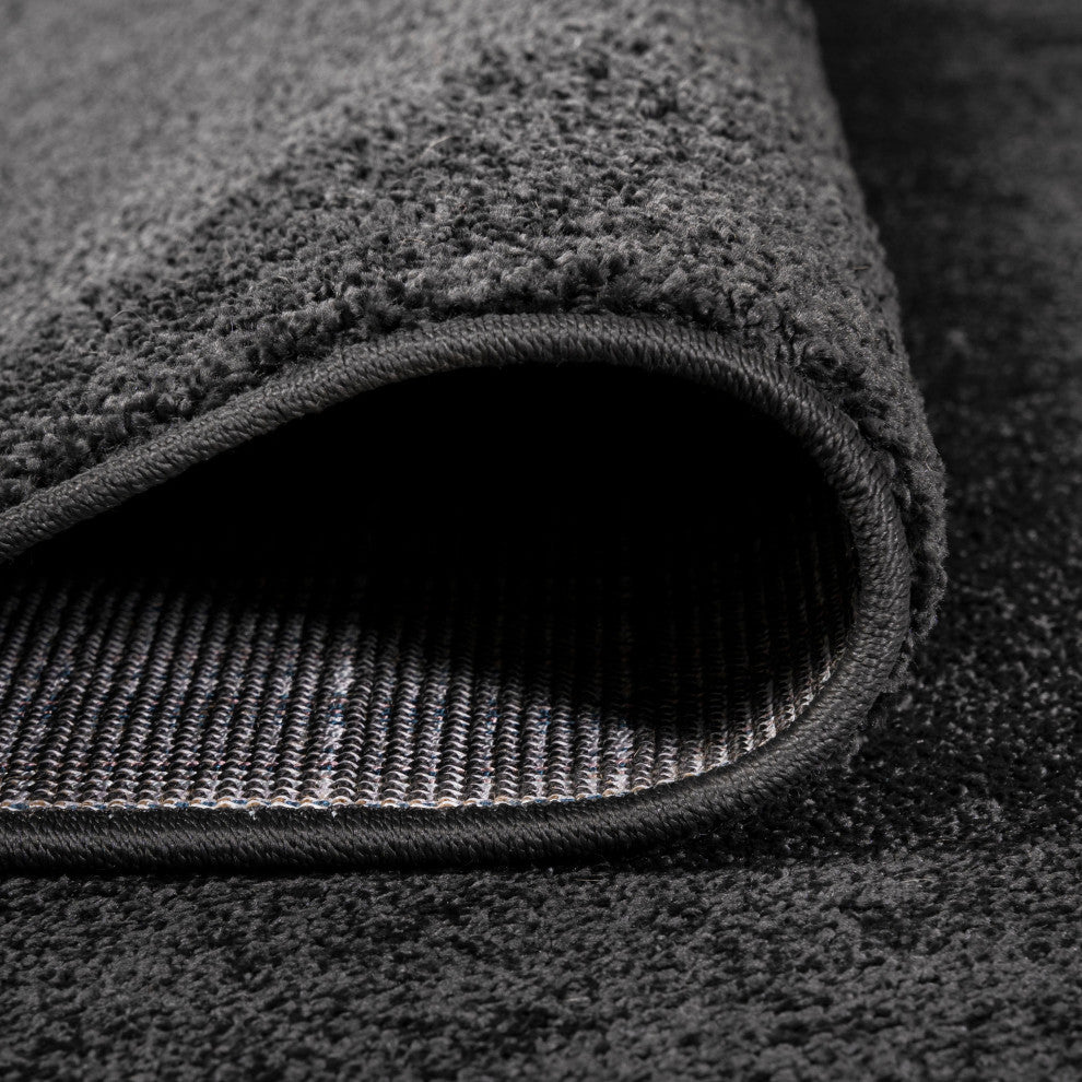 Haze Solid Low-Pile Runner Rug, Black, 4 X 6