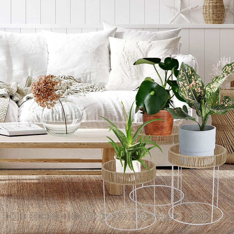 3 Piece Rope Wrap-Top Metal Tables