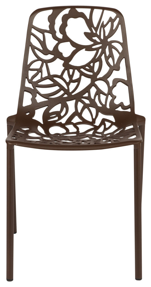 LeisureMod Devon 5-Piece Aluminum Patio Dining Set With Table and 4 Chairs, Brown