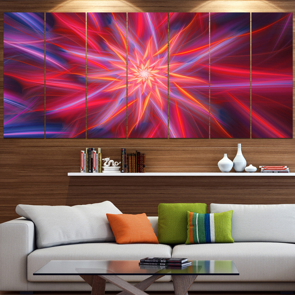 Shining Red Purple Exotic Flower, Floral Canvas Art Print, 83"x32", 7 Panels