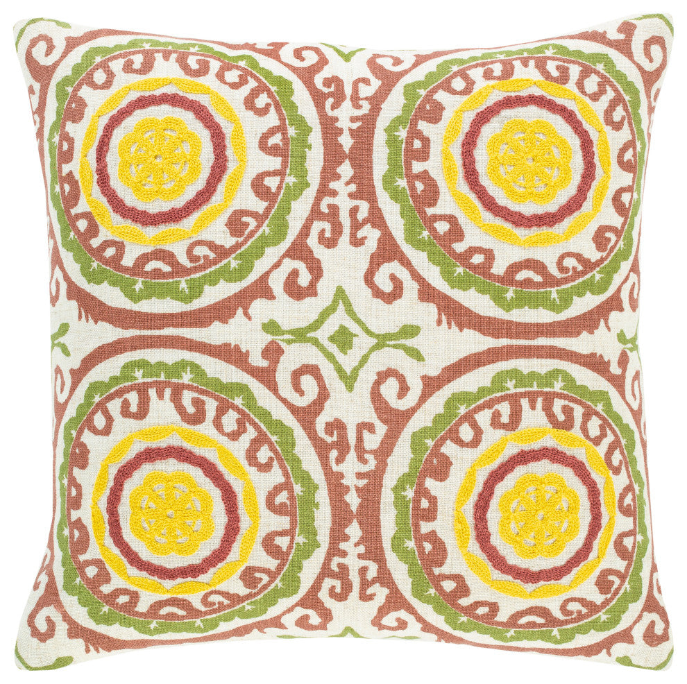 Surya Termez TMZ-002 18"x18" Pillow Cover, Clay/Ivory/Olive/Yellow/Rust