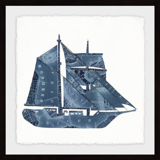 "Blue Sailboat" Framed Painting Print, 18"x18"