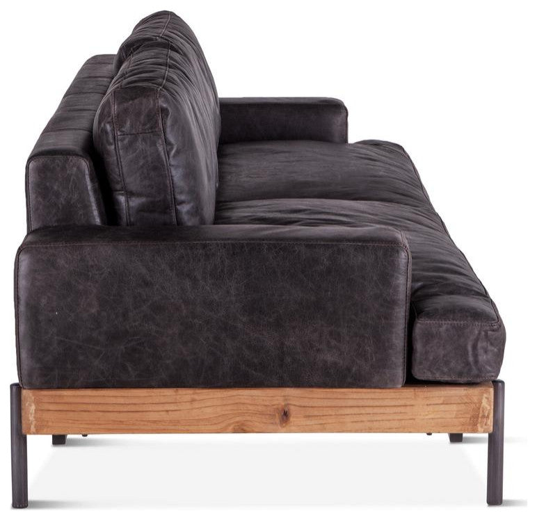 Chiavari Distressed Antique Ebony Leather Sofa