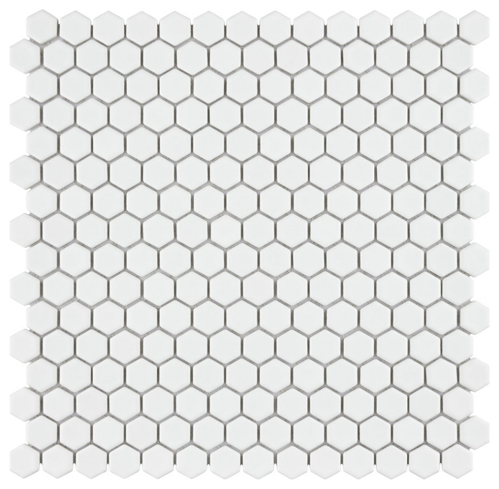 Colmena Hex Porcelain Floor and Wall Mosaic Tile, Matte White