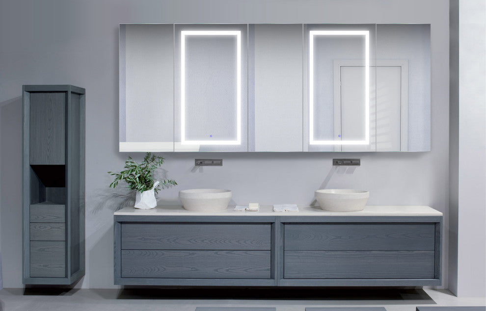 102x42 LLRRR, Recessed Or Surface Mount Medicine Cabinet 15 Shelves, LED