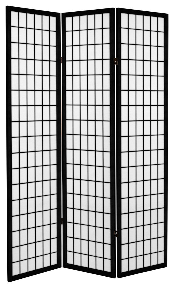 6' Tall Canvas Window Pane Room Divider, Black, 3 Panels
