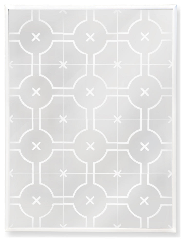 Large Etched Glass Mirror, Geometric Mid Century Art Mirror