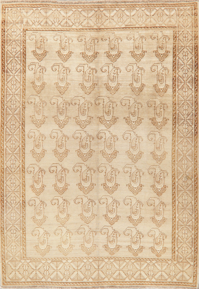 Consigned, Handmade Vintage-Style Faded Traditional Persian Area Rug, Beige, 6x9