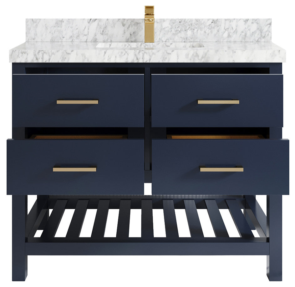 Parker 42 Single Sink Bath Vanity in Navy Blue  2" Carrara Marble