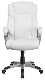 Mid-Back White Leather Executive Swivel Chair With Padded Arms