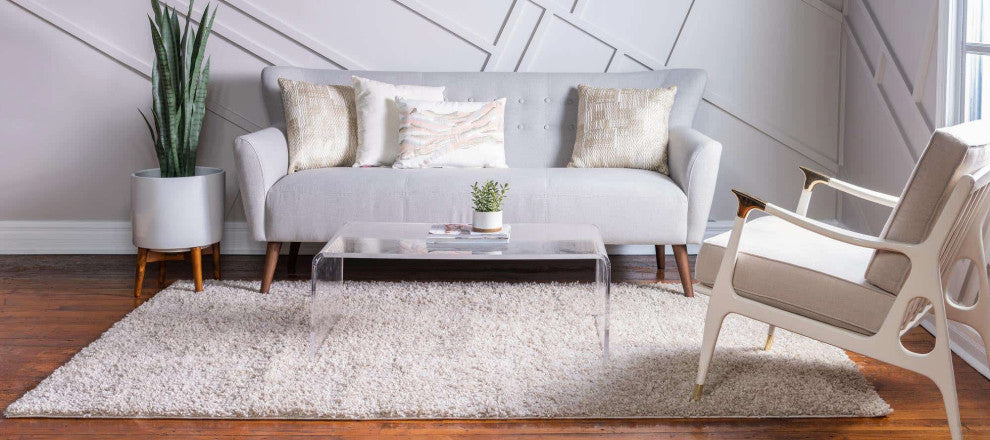 Unique Loom Ivory Davos Shag Area Rug, Linen, 2'2x3'0, Rectangular