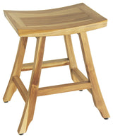 Compact Rectangular Teak Shower Outdoor Bench With Shelf, Natural Finish