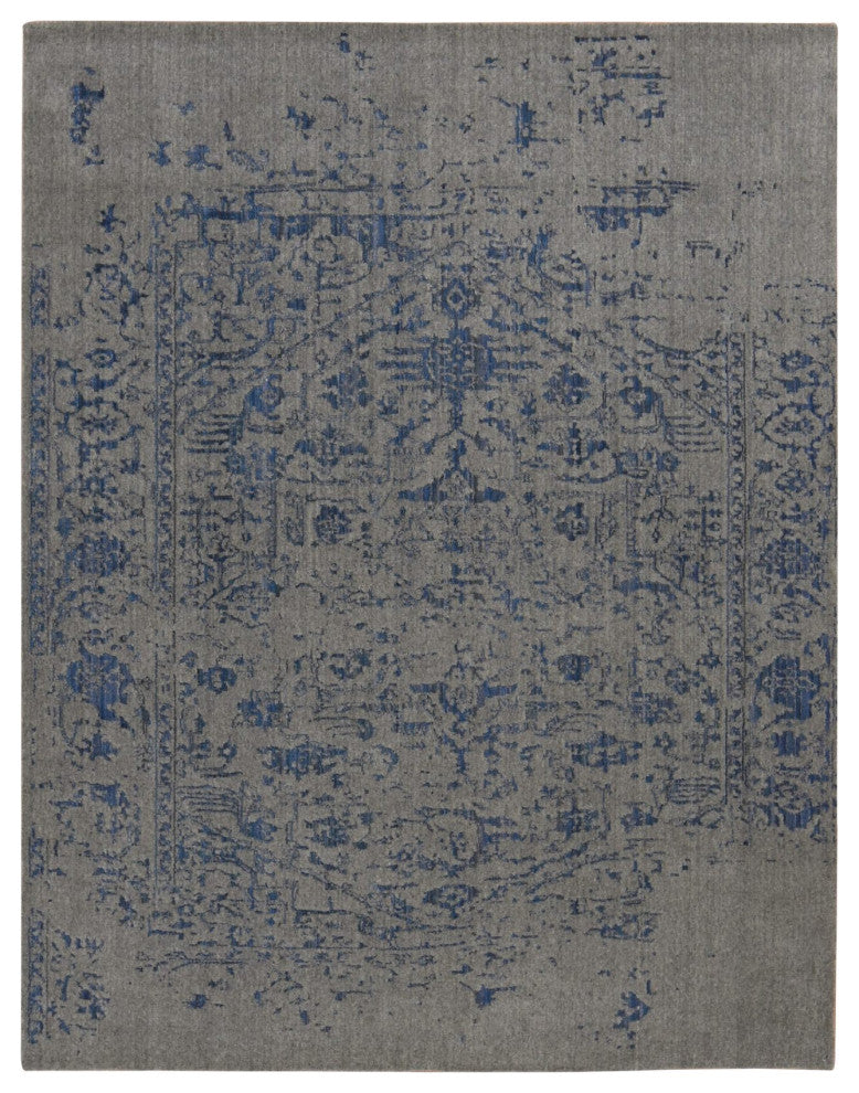 Battleship Gray, Jacquard Hand Loomed Hand Knotted Pure Wool Rug, 7'10"x10'