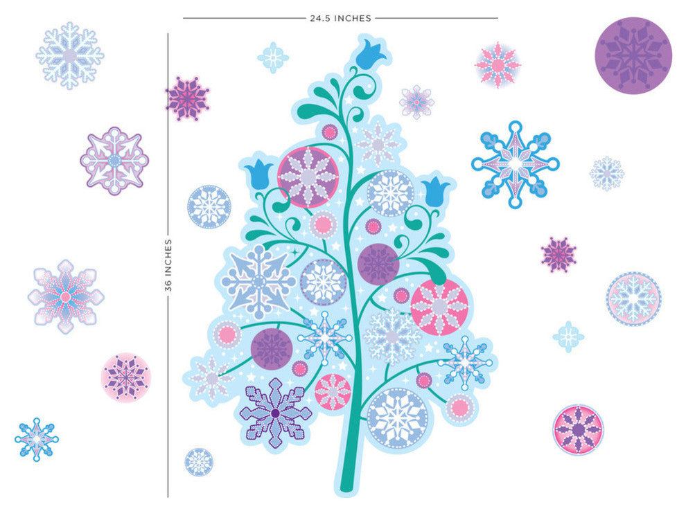 Frozen Inspired Tree Fabric Walll Decals With 18 Snowflakes