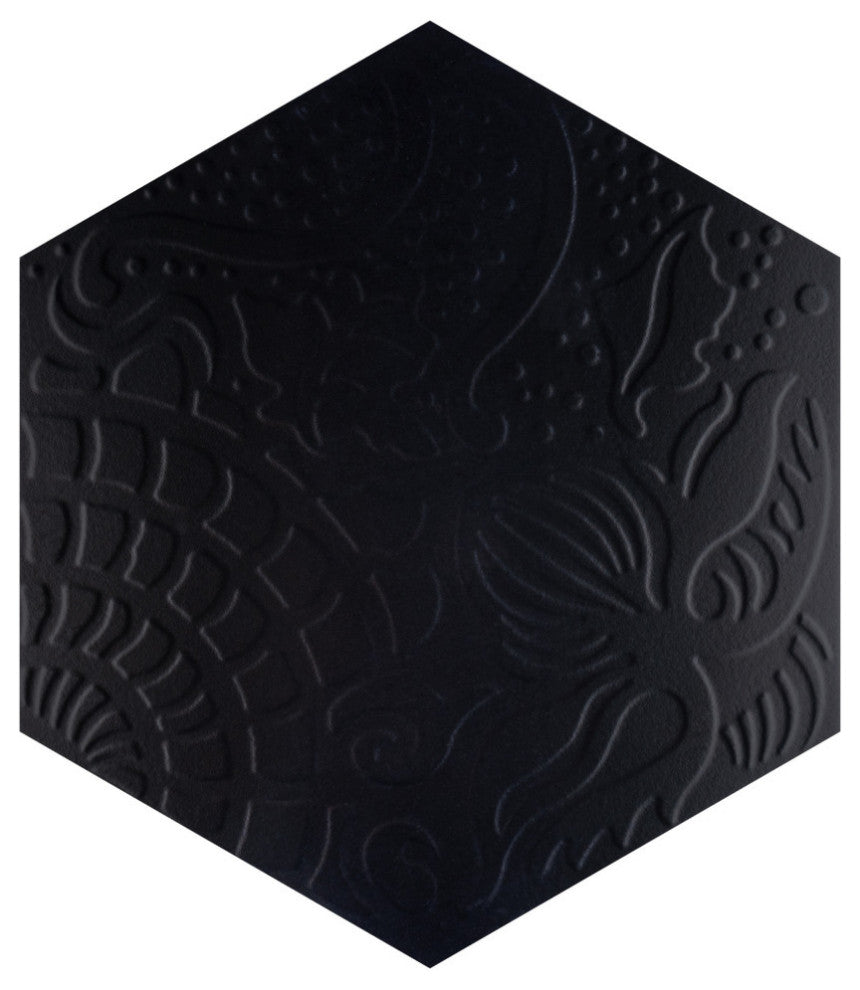 Gaudi Grand Hex Porcelain Floor and Wall Tile Sample, Black