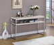 Metal Sofa Table with Wooden Top and Shelf, Silver and Weathered White
