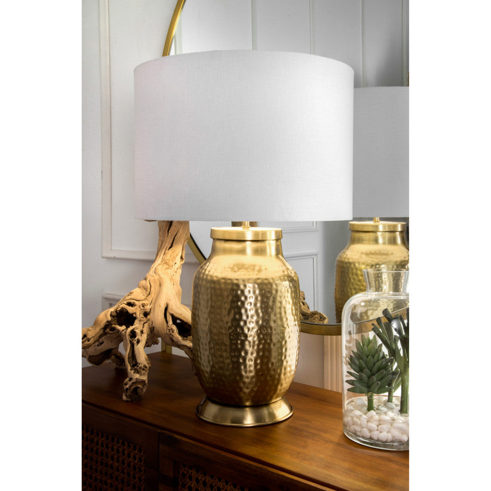 Nuloom Hammered Iron Cotton Shade Brass Finish 3-Way Switch Table Lamp, 23"