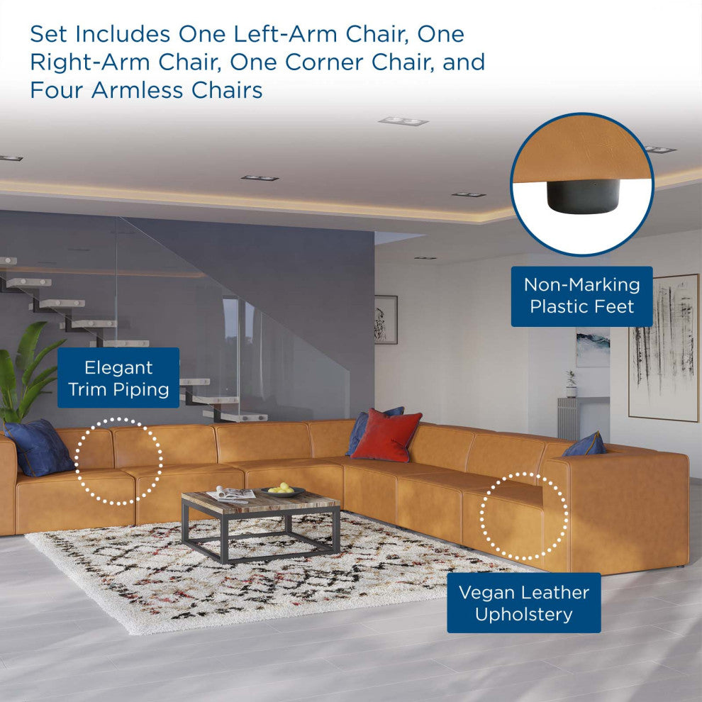 Sectional Sofa Set, Faux Vegan Leather, Tan, Modern, Living Lounge Hospitality
