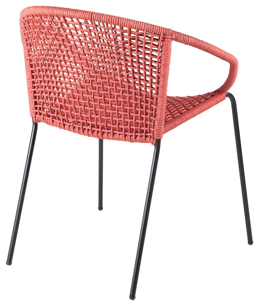 Snack Indoor Outdoor Stackable Steel Dining Chair With Brick Red Rope, Set of 2
