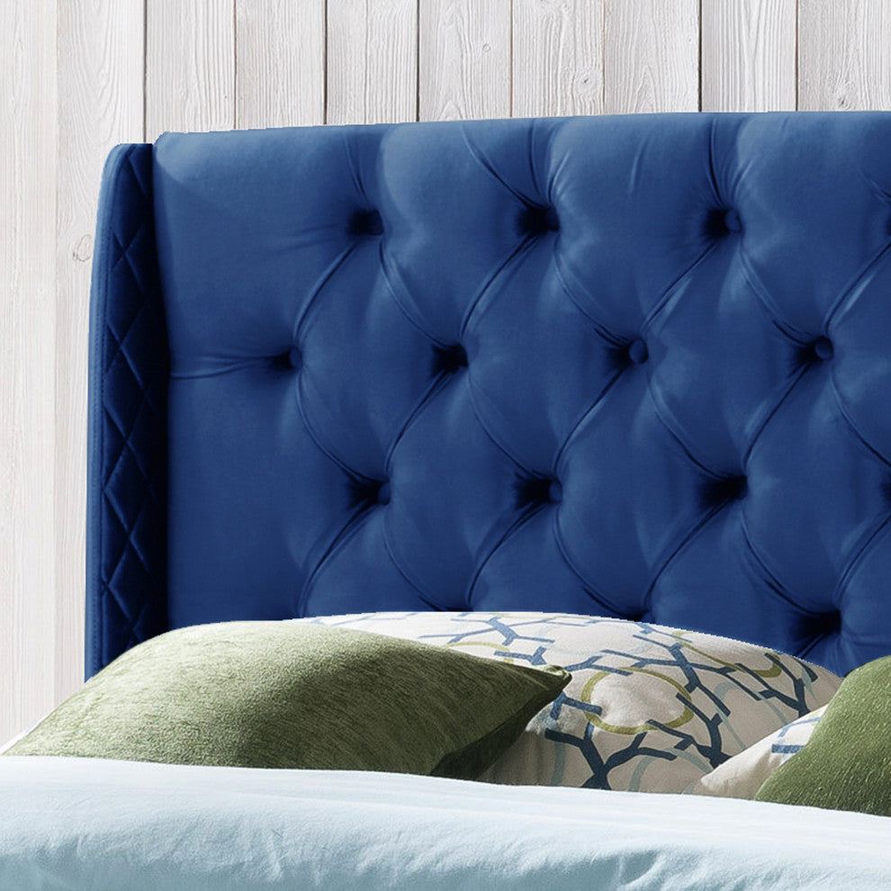 GDF Studio Lidia Wingback Queen/Full Tufted Fabric Headboard, Navy Blue