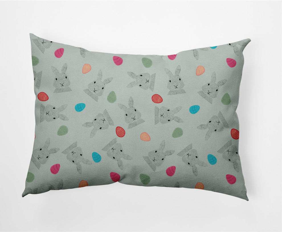 Bunnies and Eggs Easter Decorative Lumbar Pillow, Breezeway Green, 14x20"