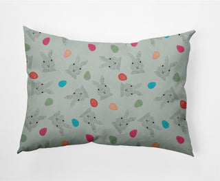 Bunnies and Eggs Easter Decorative Lumbar Pillow, Breezeway Green, 14x20"