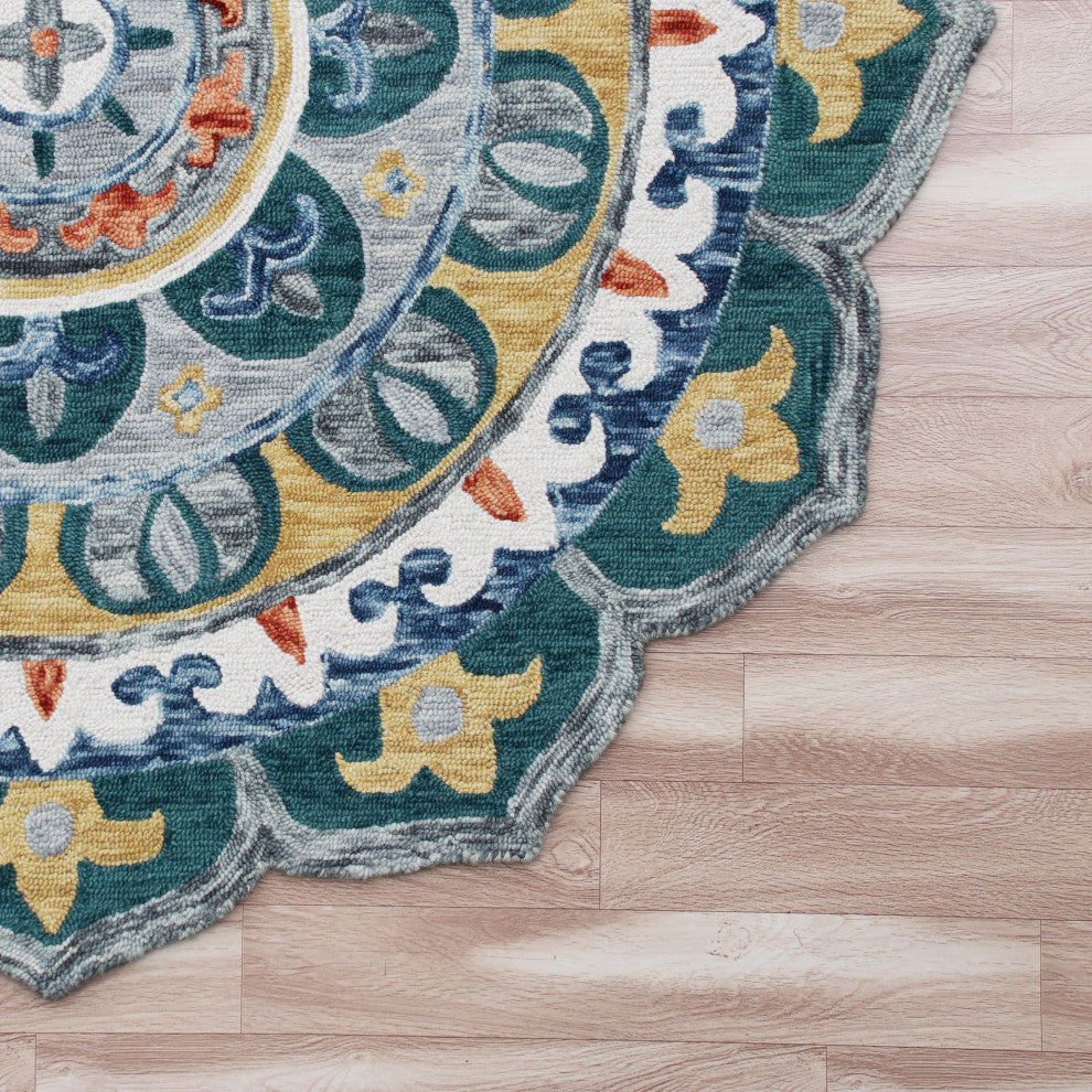 Hand Hooked Radiant Mandala Medallion Round Rug, 6' Round