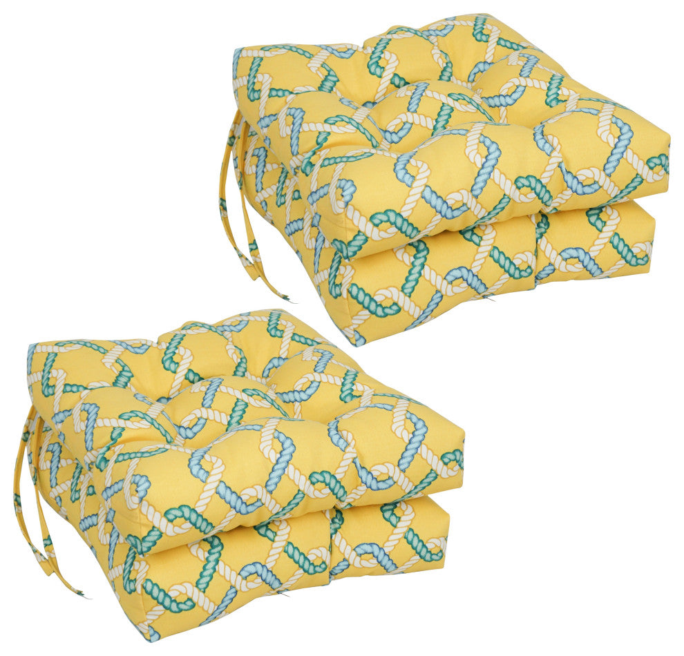 16" Polyester Outdoor Square Tufted Chair Cushions, Set of 4, Capecod Summer